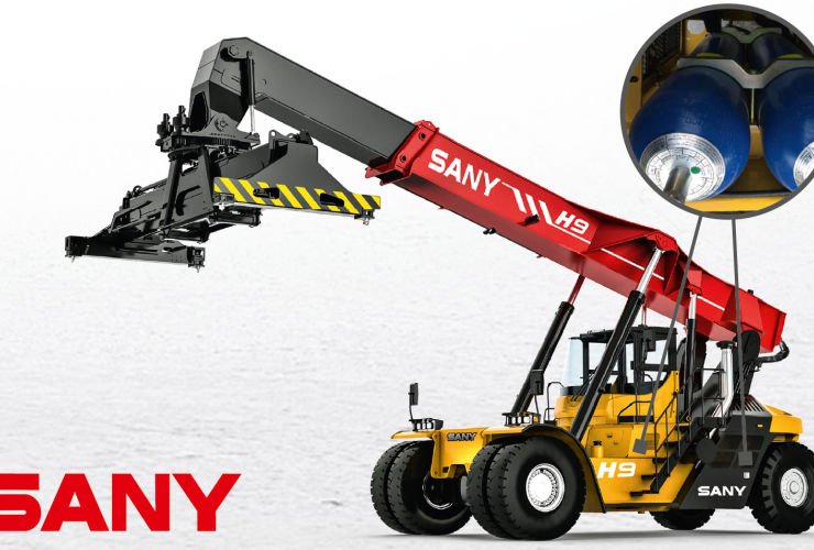 SANY SRSC45H9A Hybrid Reach Stacker, Position der Akkumulatoren.